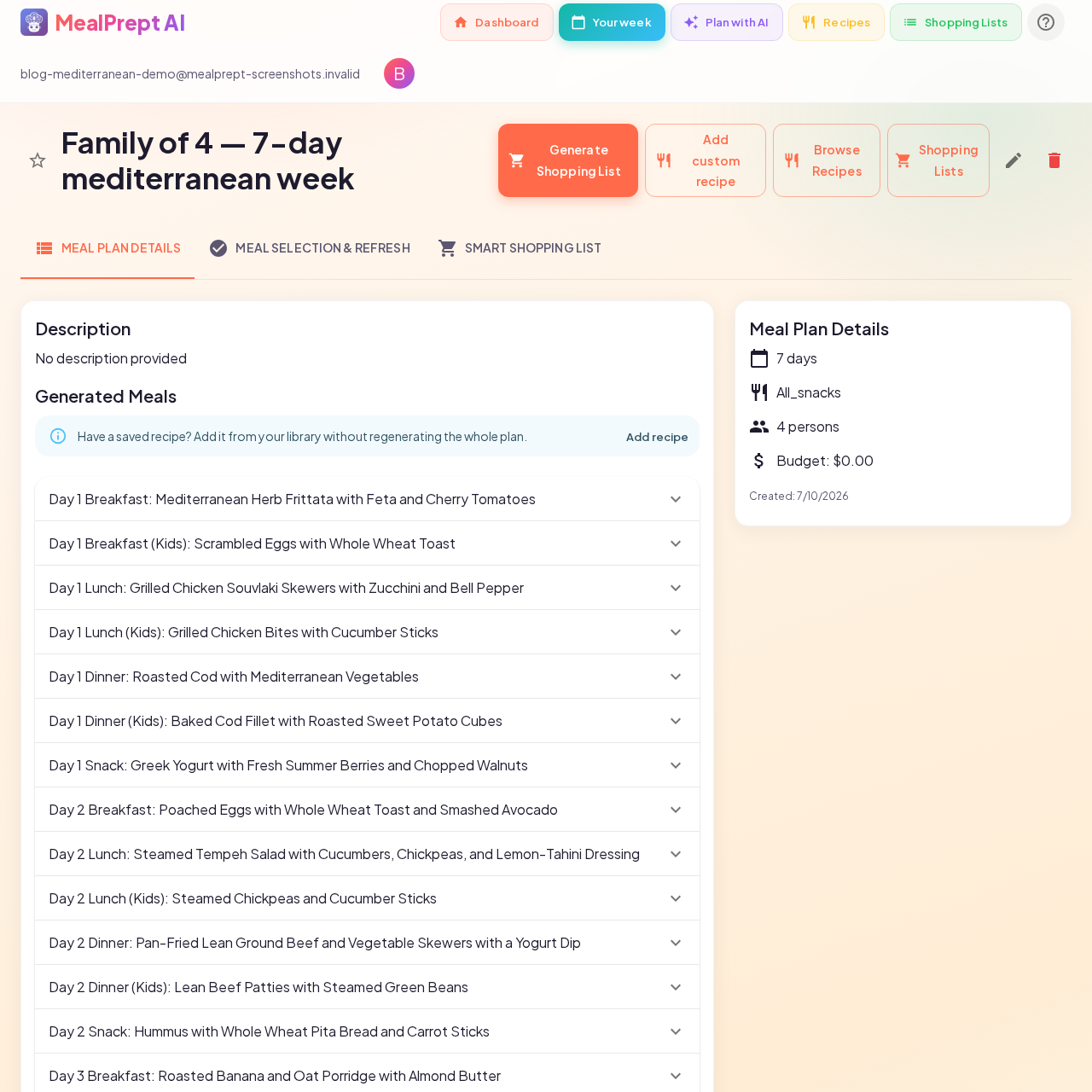 Saved MealPrept AI Mediterranean meal plan Day 1